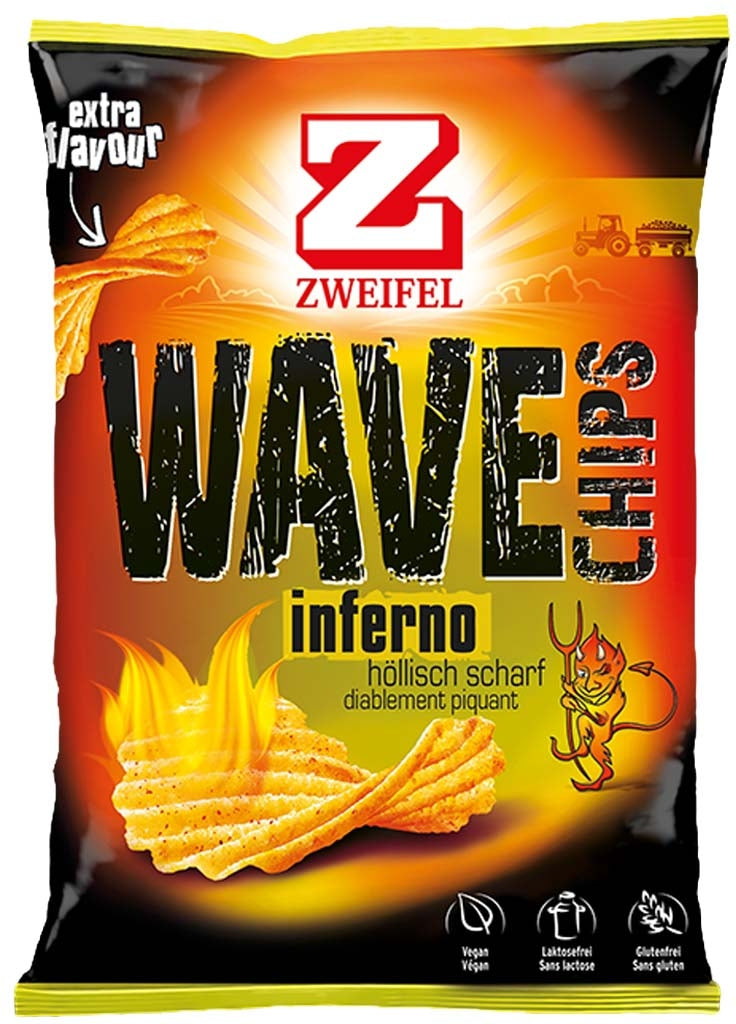 Zweifel Wave Chips – Inferno, Paprika, glutenfrei, vegan – 20 × 20 g