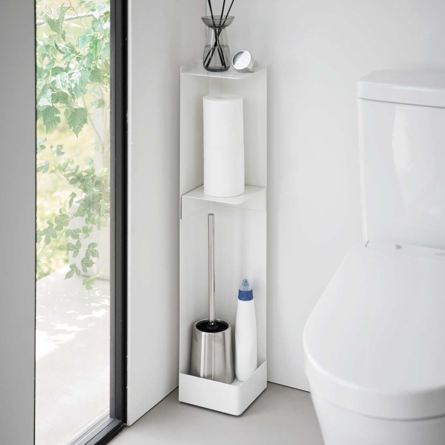 Yamazaki Toilettenpapierhalter – Stahl, Weiss, für 4 Rollen, 16 × 16 × 80,5 cm