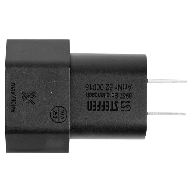 Steffen Reiseadapter Typ A zu Typ C – 2-polig, 10 A, 250 V – Schwarz