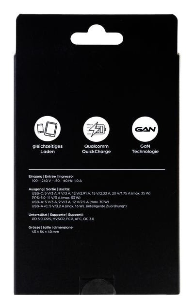 ONIT F02795 USB-Wandladegerät 35 W – USB-C×1, USB-A×1 – PD 3.0, PPS, QC 3.0, GaN – Schwarz