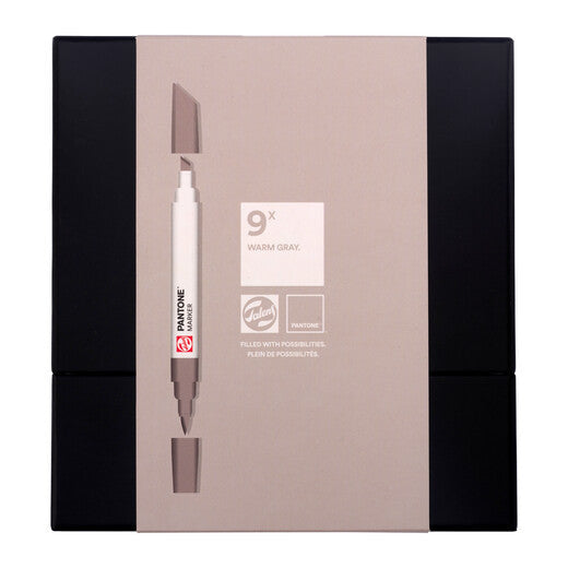 Talens Designmarker-Set Pantone, Keil/Pinsel, Warmgrau – 9-tlg., schnelltrocknend, lichtbeständig, wasserfest