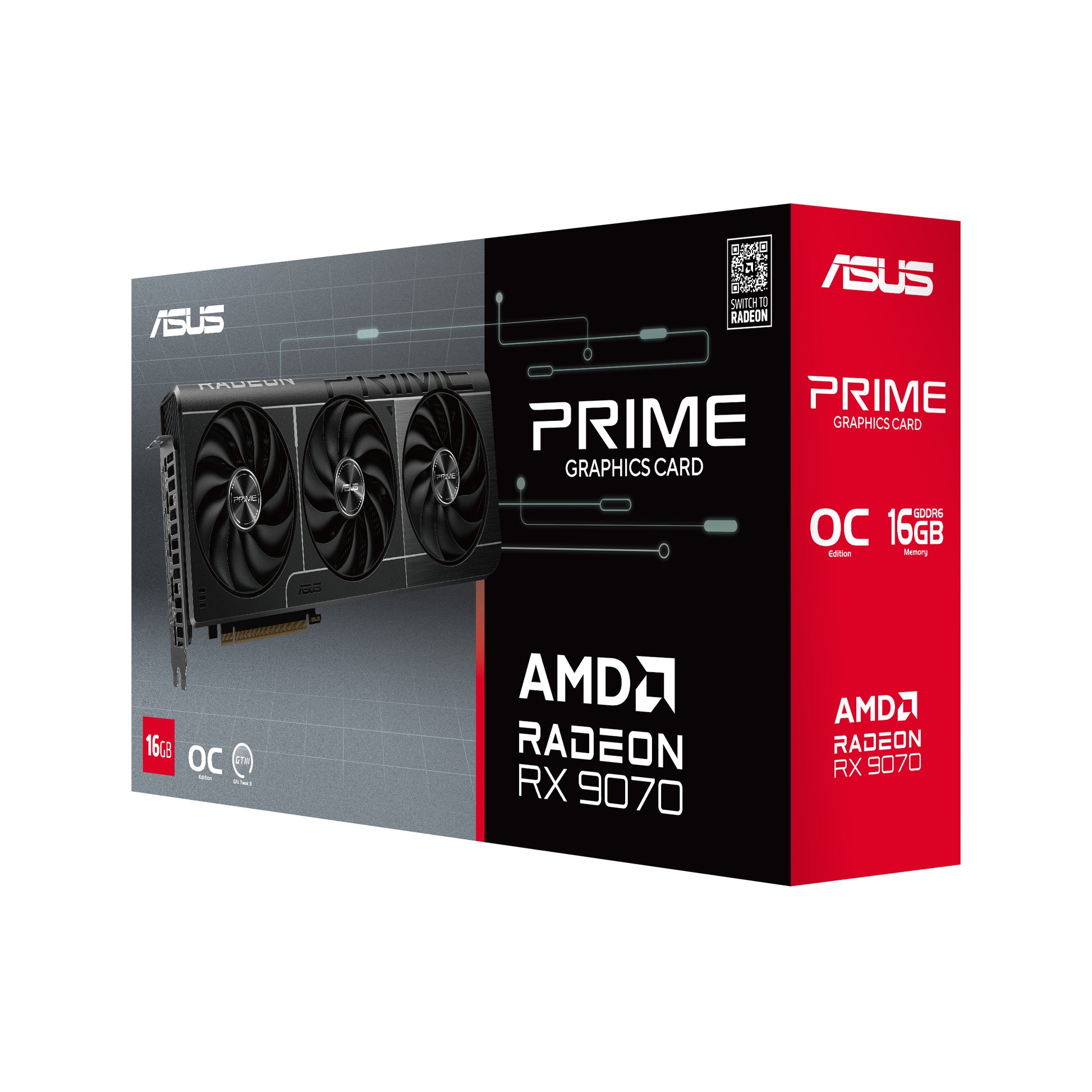 ASUS PRIME-RX9070-O16G – PCIe Grafikkarte – 3×DP, 1×HDMI, PCIe 5.0, Radeon RX 9070, 16 GB GDDR6, 2×8-Pin