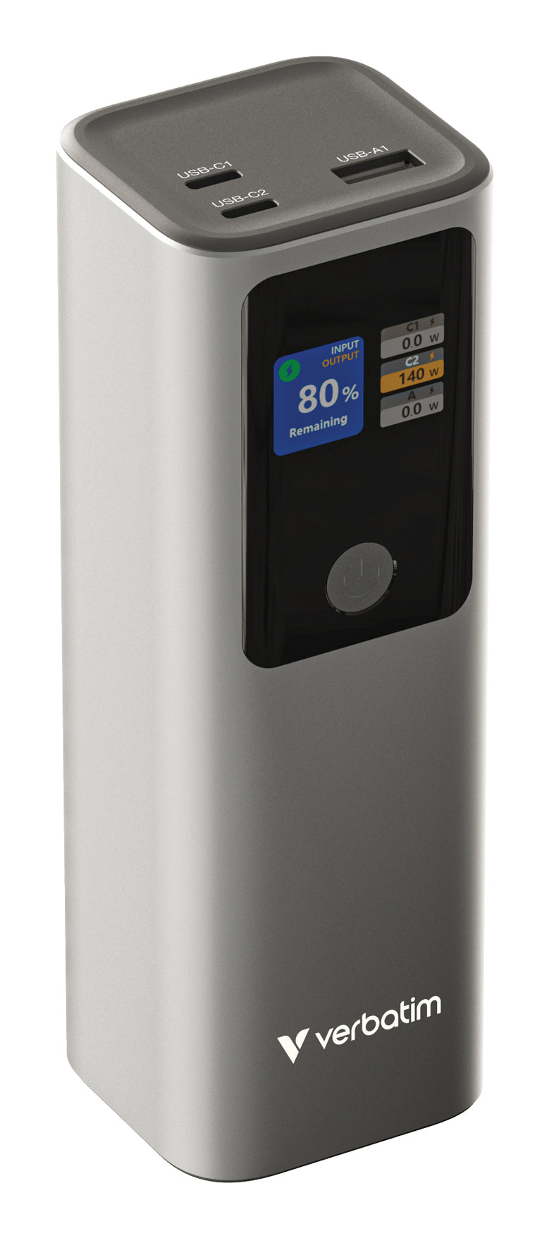 Verbatim Charge n Go Powerbank 27'000 mAh – 140 W PD, 2× USB-C, 1× USB-A, grau