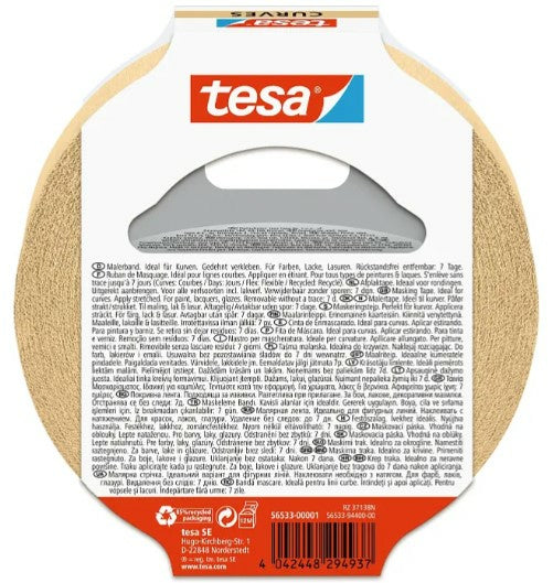 tesa Krepp-Abdeckband – 25 mm × 25 m, beige, für Innenbereich, Kurven, glatte/raue Oberflächen