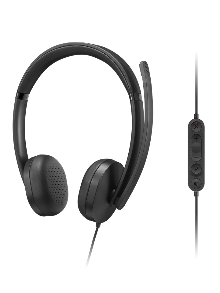 Lenovo Voip Headset 5000 Verkabeltes Office-Headset – On-Ear, Stereo, Kabel, USB-C, Schwarz