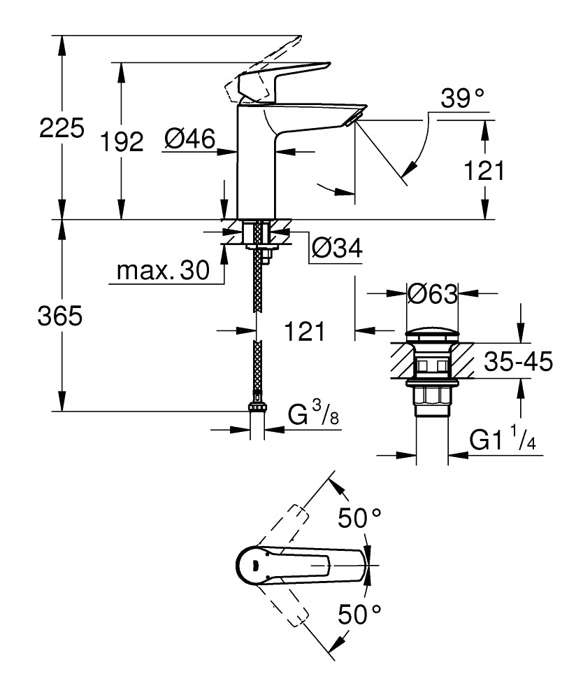 GROHE Start Badebatterie – Einhebelmischer, Messing, Schwarz