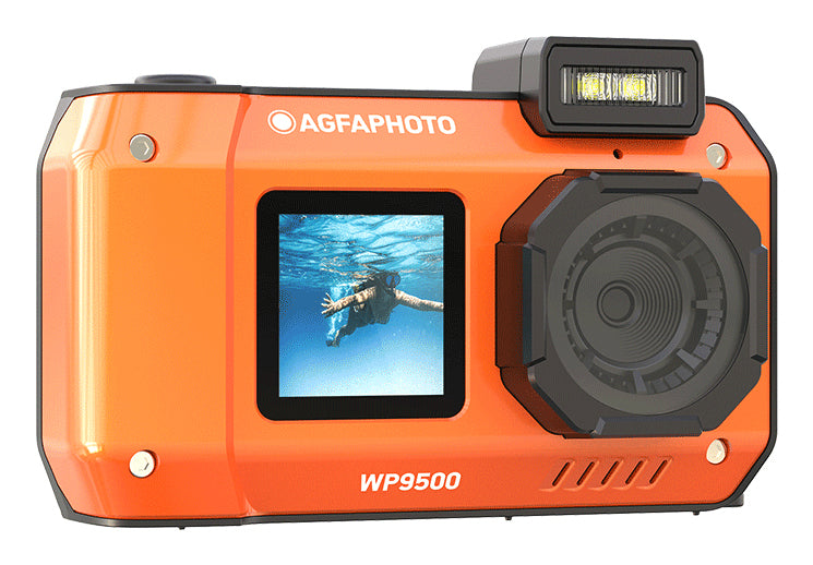 AgfaPhoto WP9500 – Unterwasserkamera, wasserdicht bis 3 m, 18×, 24 MP, 4K, Orange