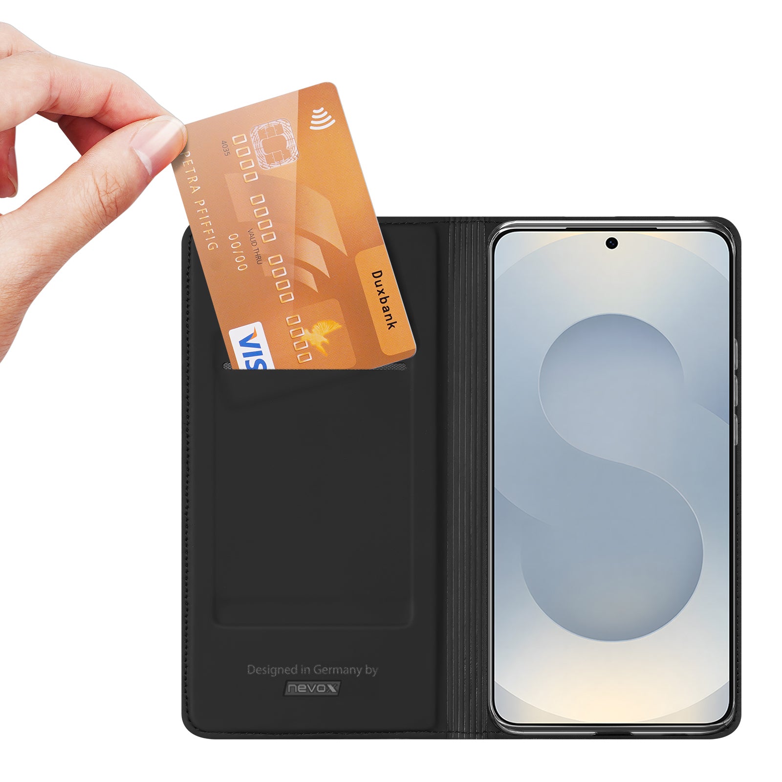 nevox Vario Series Folio – für Samsung Galaxy S26, mit Ständer, mit Kartenfach, PU+TPU, Schwarz