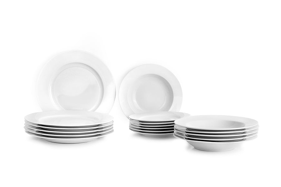 Ibili Speise-Service – Set 18-teilig, Ø 27,1/23,2/20,3 cm, Porzellan, spülmaschinenfest, mikrowellengeeignet