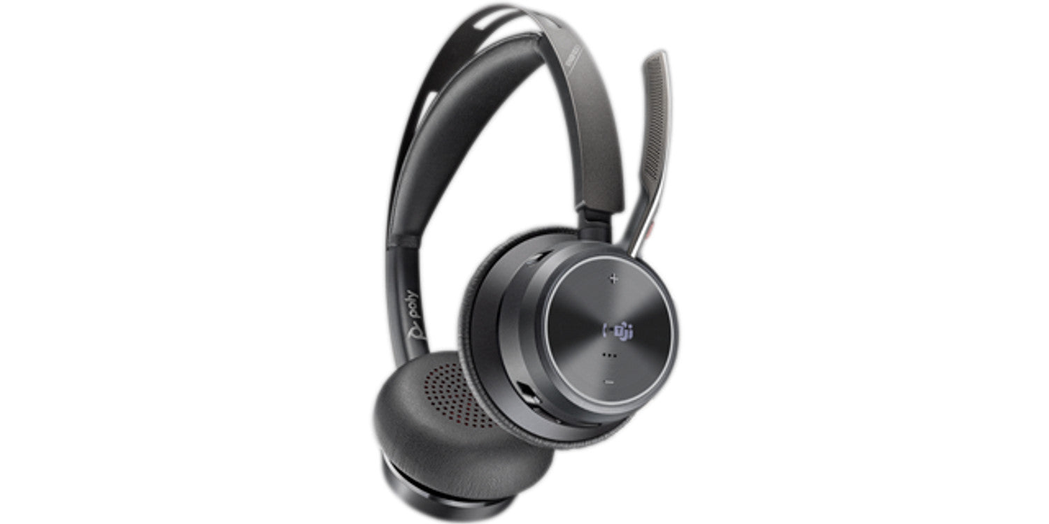 HP Poly Voyager Focus 2-M Office-Headset – Kabel + BT, ANC, mit Ladestation, Schwarz