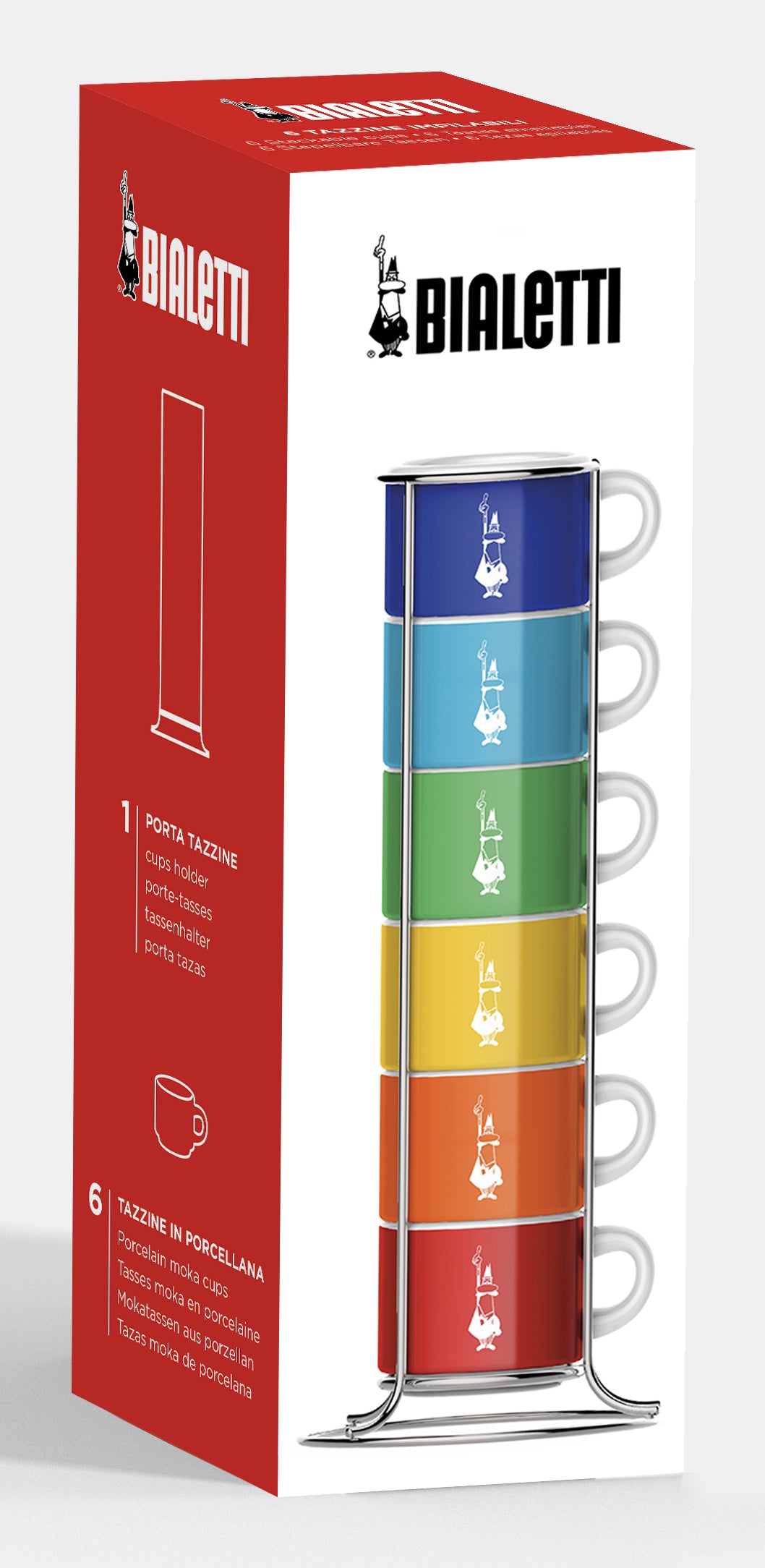 Bialetti Espressotasse – 6er Set, 65 ml, Porzellan, Mehrfarbig, spülmaschinenfest