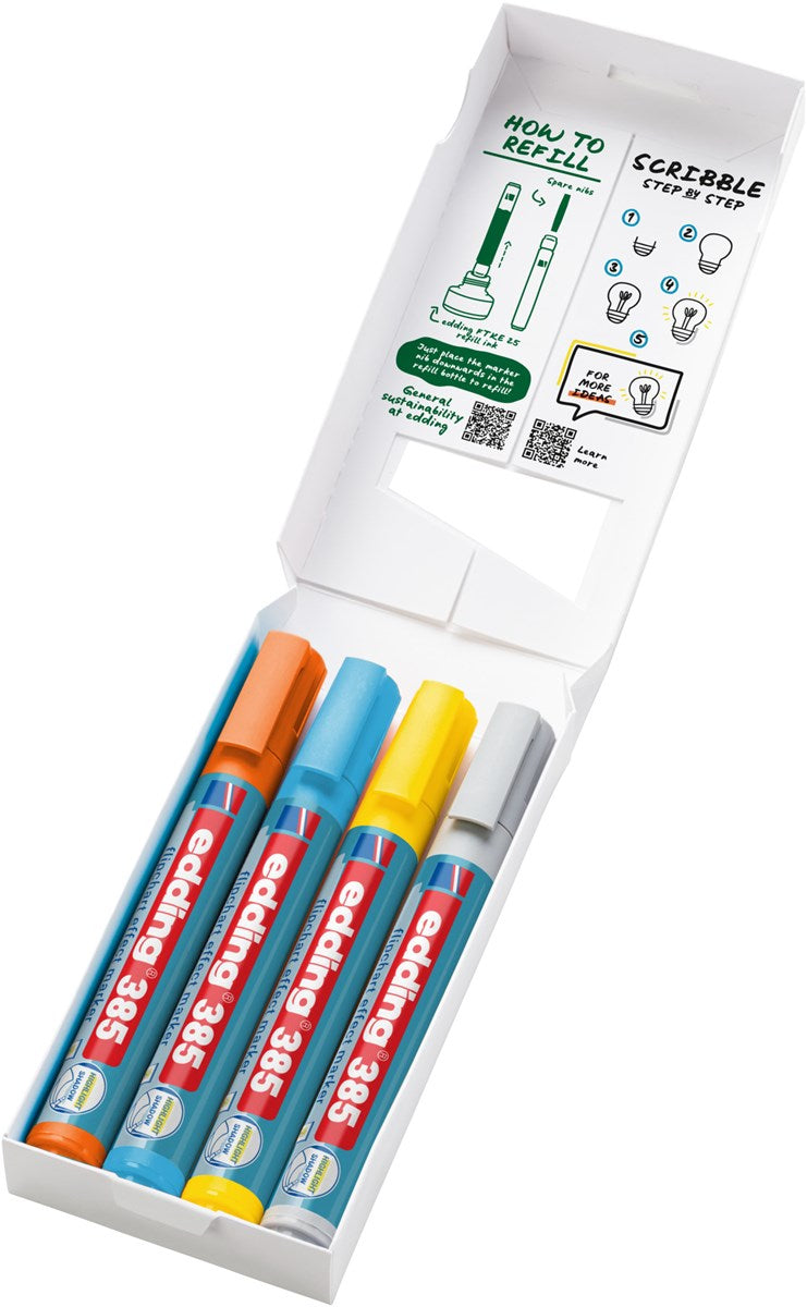 Edding Flipchart-Marker Effektmarker 385 – Kalligrafiespitze 1-5 mm – sortiert – 4er-Set – nachfüllbar