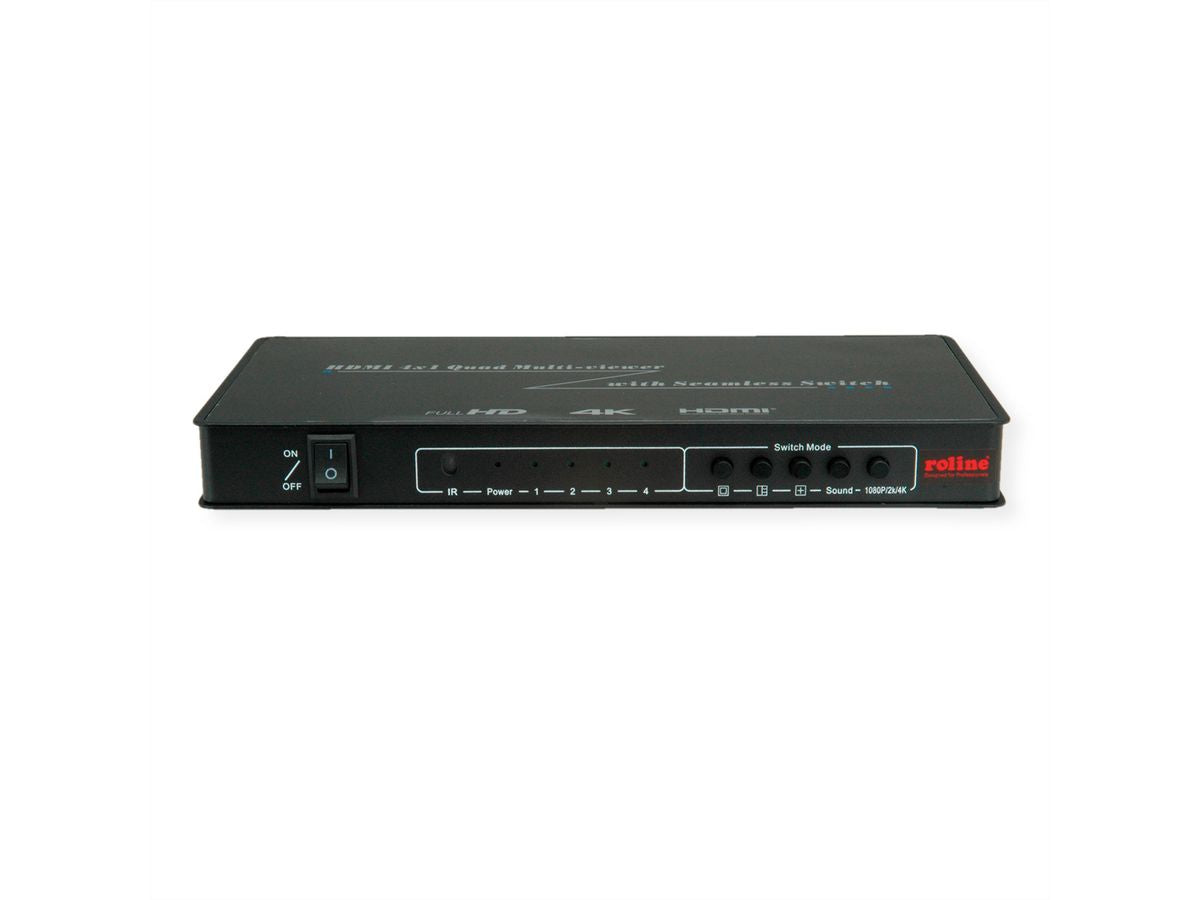 ROLINE Quad Multi-Viewer Switch, 4× HDMI In/1× HDMI Out, 4K@30 Hz, Fernbedienung, Netzteil, Schwarz