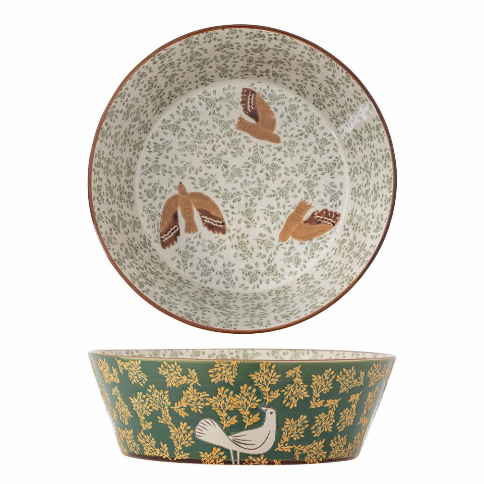 Bloomingville Salatschüssel Hezha – 3,4 l, Steingut, Grün, spülmaschinenfest, mikrowellengeeignet