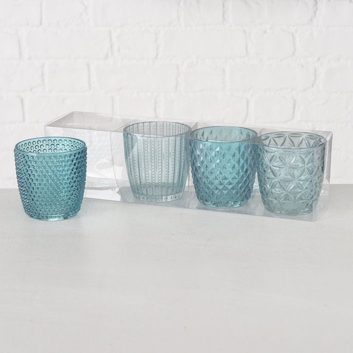 Boltze Windlicht – Glas, petrol – Ø 7,5 × 7,5 cm – 4-teilig