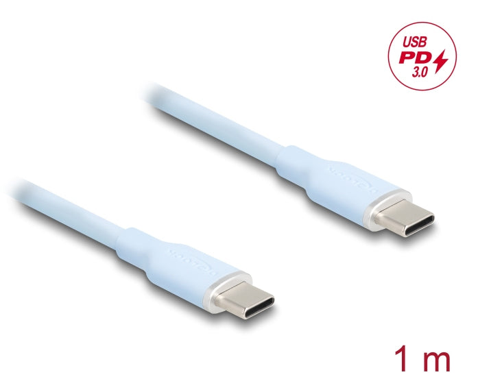 DeLOCK USB-C auf USB-C Kabel – USB 2.0 (480 Mbit/s) – 1 m – PD 60 W – Silikon, Goldstecker – Blau