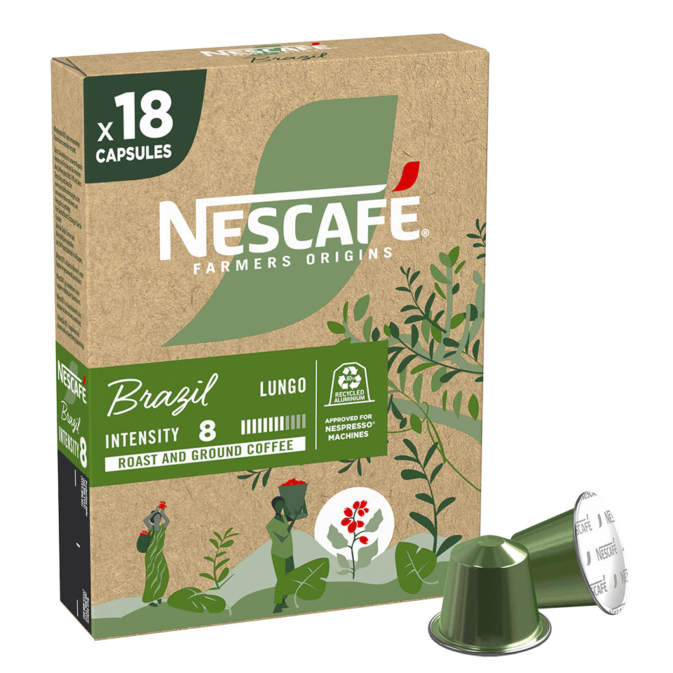 Nescafé Farmers Origins Brazil – Kapseln für Nespresso – Lungo, Intensität 8, 18 Kapseln