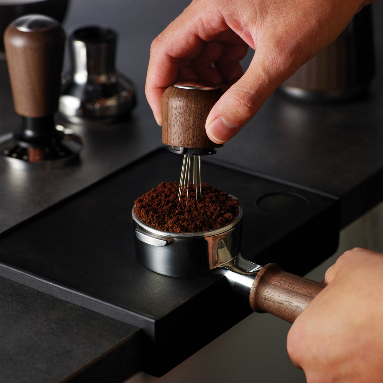 Sage Tamper Distribution Duo – Ø 5,8 cm, für 58 mm Siebträger, Edelstahl/Walnuss