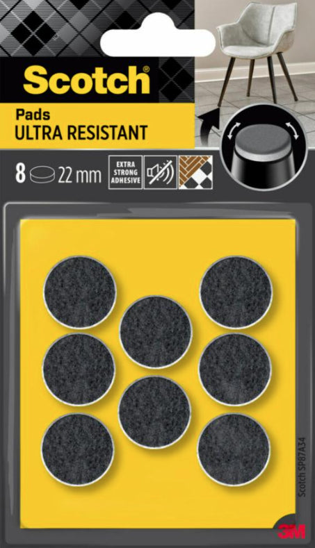 3M Filzgleiter Ø 22 mm – Filz – Grau – Selbstklebend, Extra Stark, 8 Stück