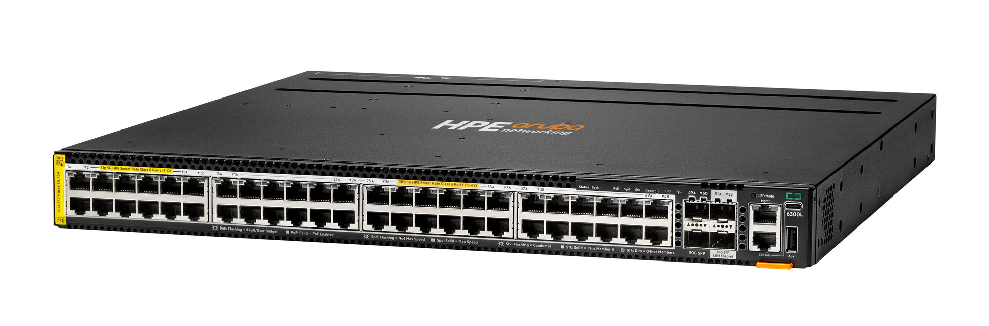 HPE Aruba ANW 6300L 48SR5 – Managed Switch – 48×100M/1G/2.5G/5G, 2×SFP56 50G, 2×SFP+ 1G/10G, L2