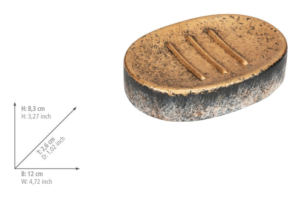 Wenko Seifenschale Lacona – 12×2,6×8,3 cm, Beton, Schwarz/Gold (oval)