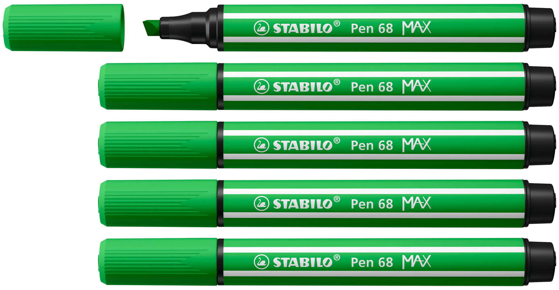 STABILO Pen 68 MAX Filzstift, Doppelspitze – Keilspitze, 1 + 5 mm, wasservermalbar, grün, 5er Set
