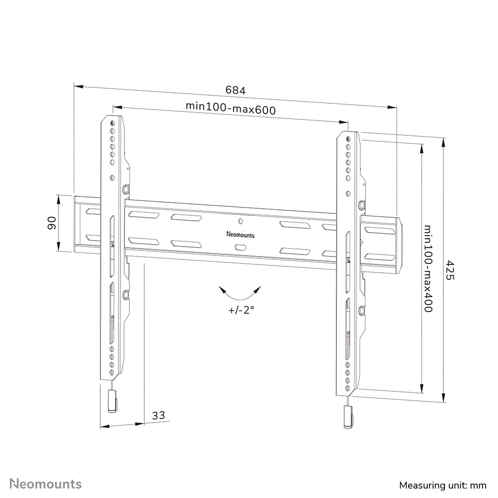 Neomounts WL30S-850BL16 – Wandhalterung, fix, für 42–86", VESA 100×100–600×400, bis 60 kg, schwarz