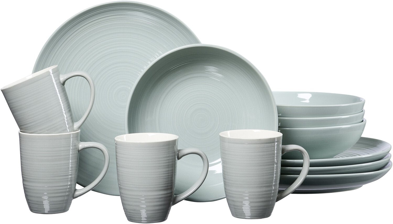 Ritzenhoff & Breker Geschirrset Suomi – 12-teiliges Set, Ø 26/Ø 20 cm, Porzellan, Grau, spülmaschinenfest