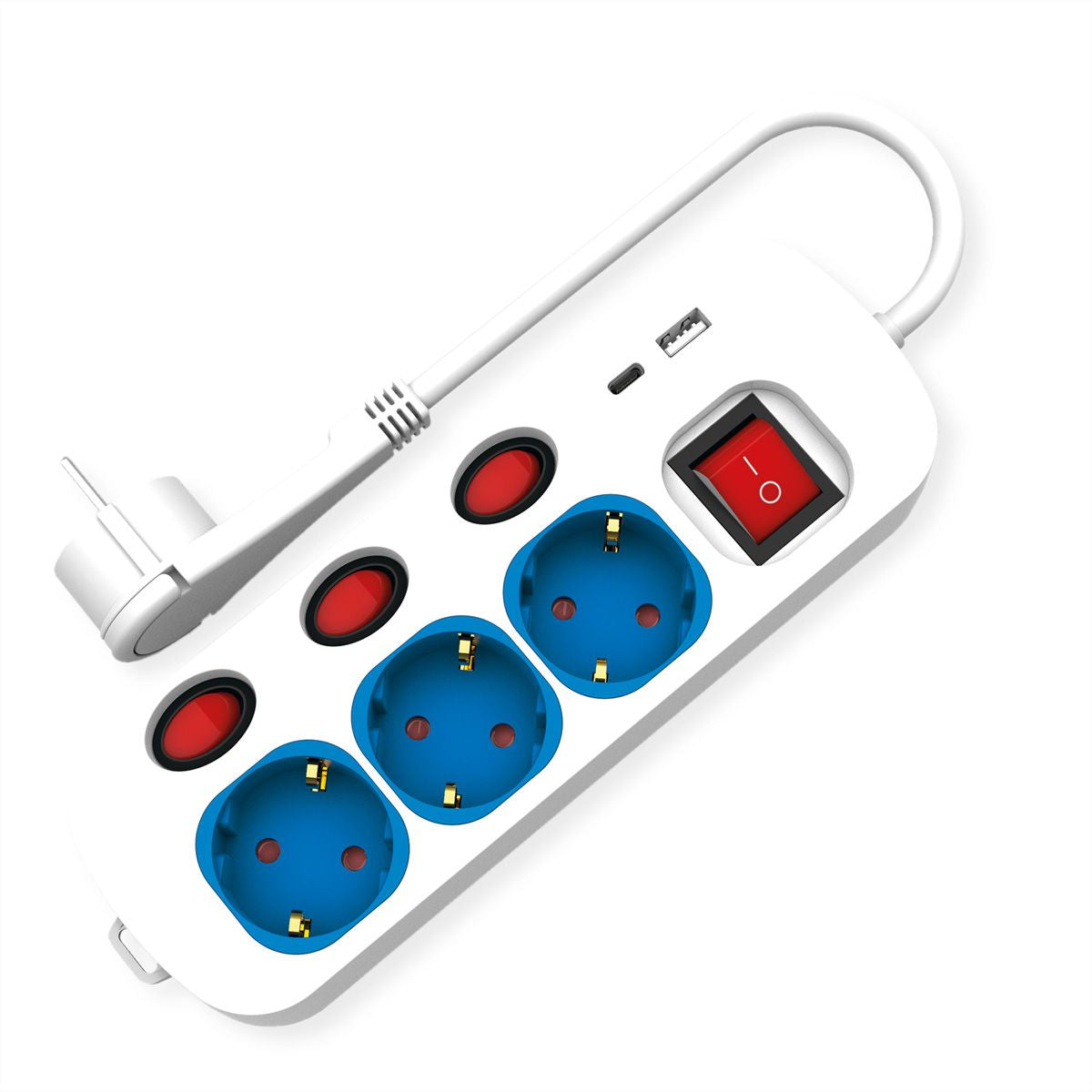 ROLINE Steckdosenleiste – 3× Schuko (Typ E/F), USB‑A/C, 3 m, mit Schalter, Weiss