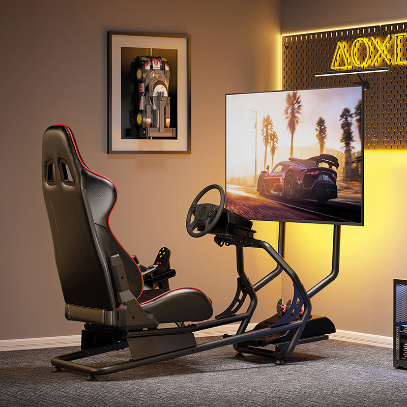 LogiLink Cockpit Racing-Simulator mit Monitorhalterung – 131 × 72 × 110 cm, 100 kg, Schwarz/Rot