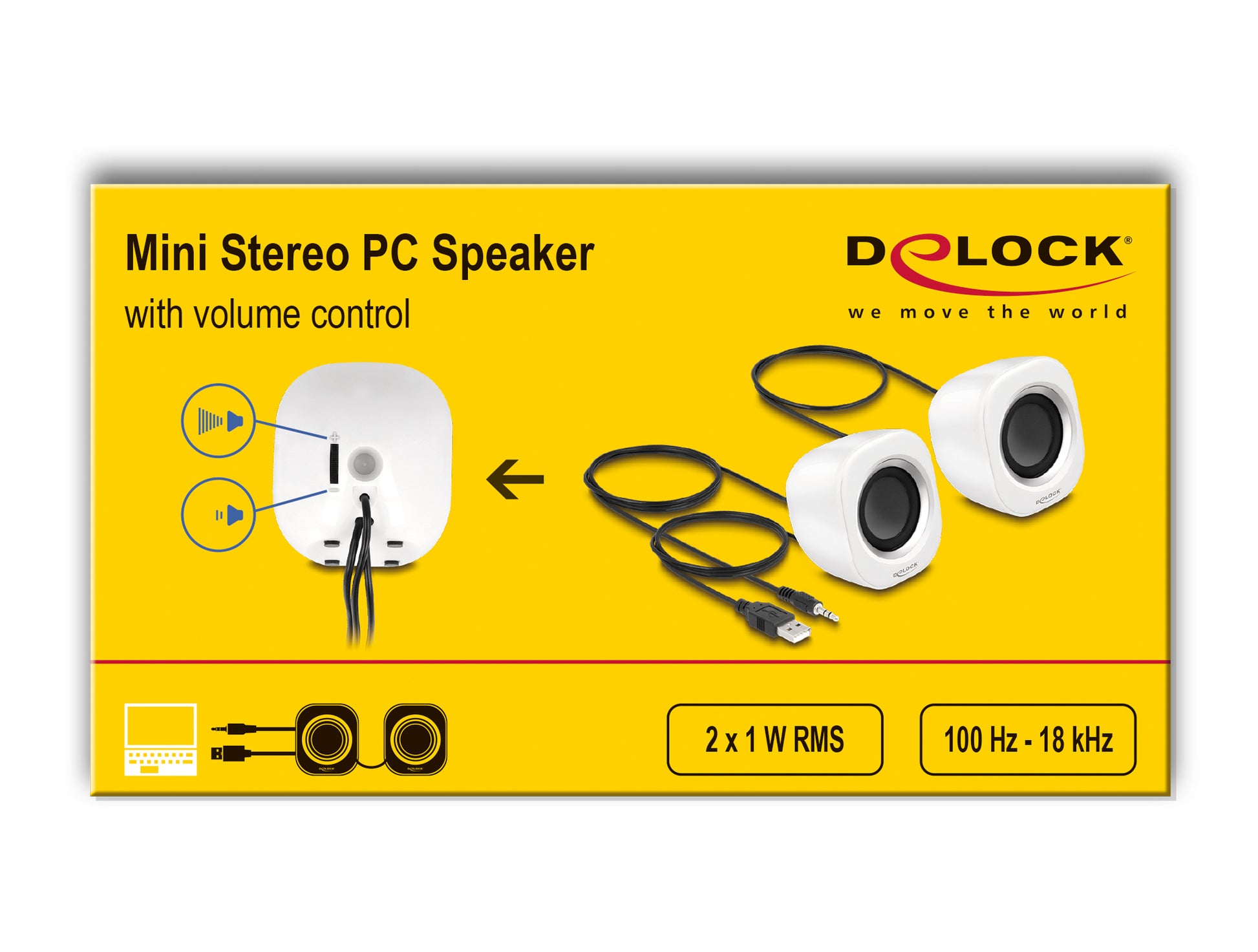 DeLOCK 27008 – PC-Lautsprecher – 2.0, 2 W, 3,5 mm, Weiss
