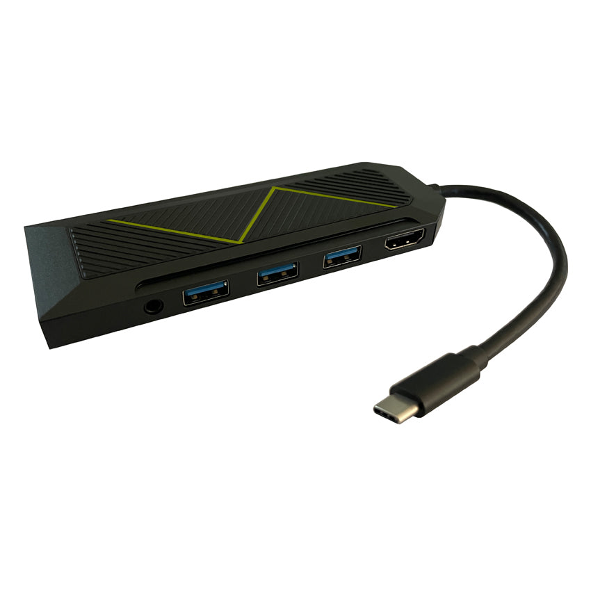 LC-Power MULTI-6-RGB Multiport-Adapter – USB-C, 1× HDMI, 3× USB-A, 1× USB-C, 100 W PD, GbE, SD/microSD