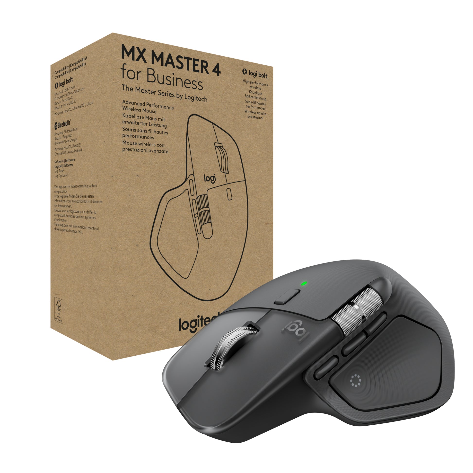 Logitech MX Master 4 for Business Business-Maus – kabellos, 8 Tasten, 8'000 dpi, für Rechtshänder, graphit