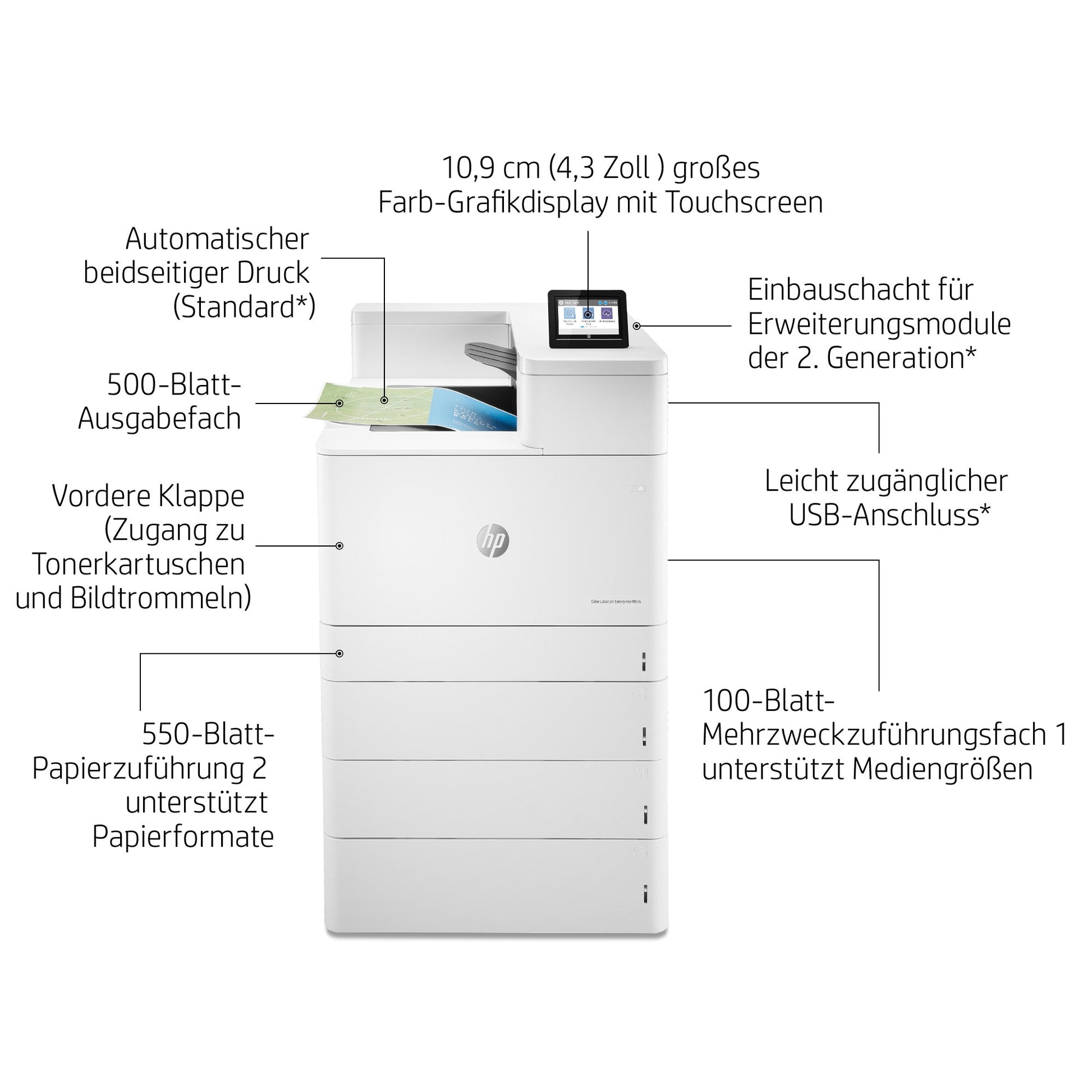HP Color LaserJet Enterprise M856dn – A3, Duplex, 56 Seiten/Min., 1200 × 1200 dpi, WLAN/LAN/USB