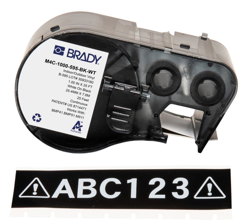 Brady M4C-1000-595-BK-WT – Etiketten (Rolle) 25 mm – Vinyl, schwarz/weiss – Thermotransfer – für Brady BMP-Serie