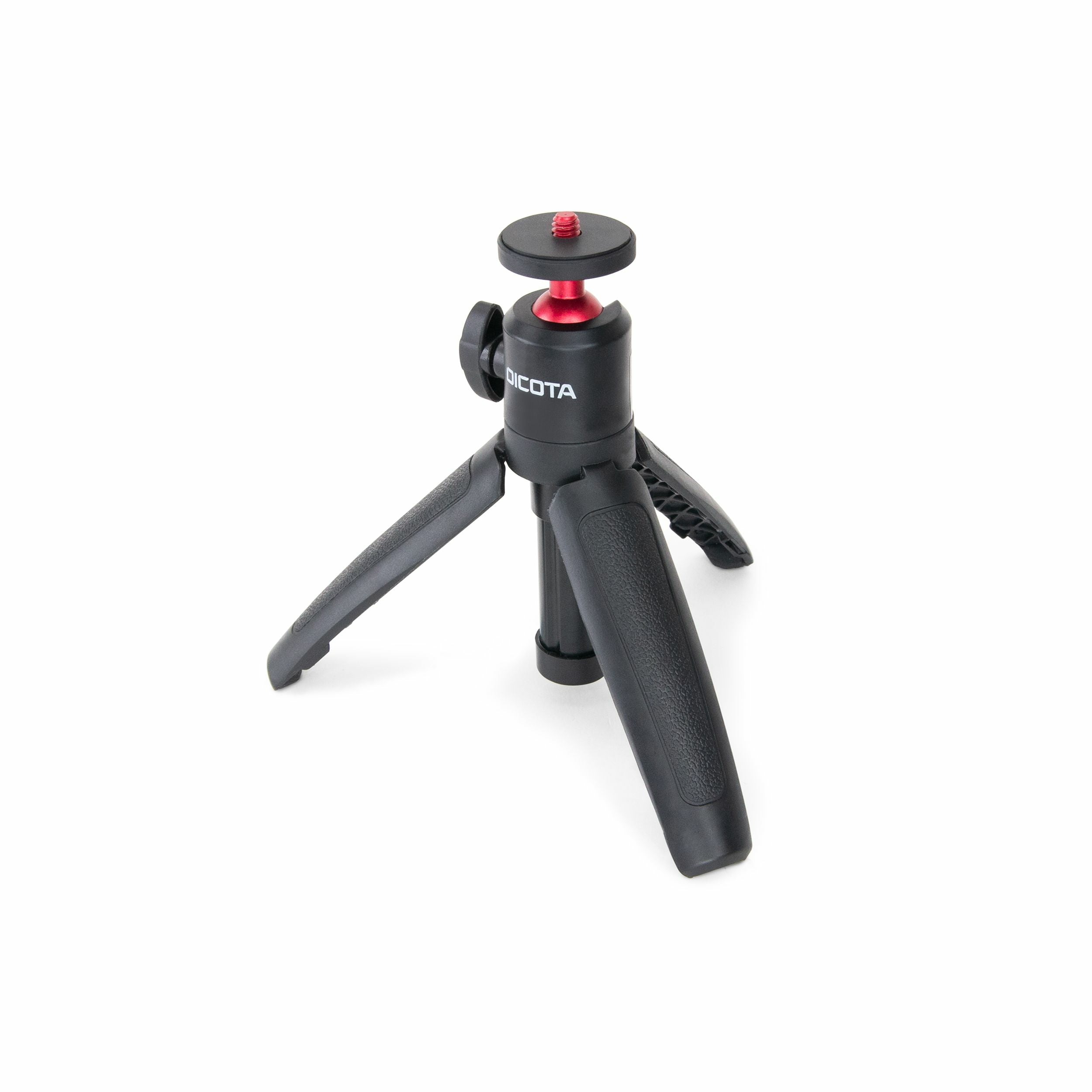 DICOTA D32049 Webcam-Stativ – 24,5 cm, 3-Bein, neigbarer Kugelkopf – für Webcams – Schwarz/Rot