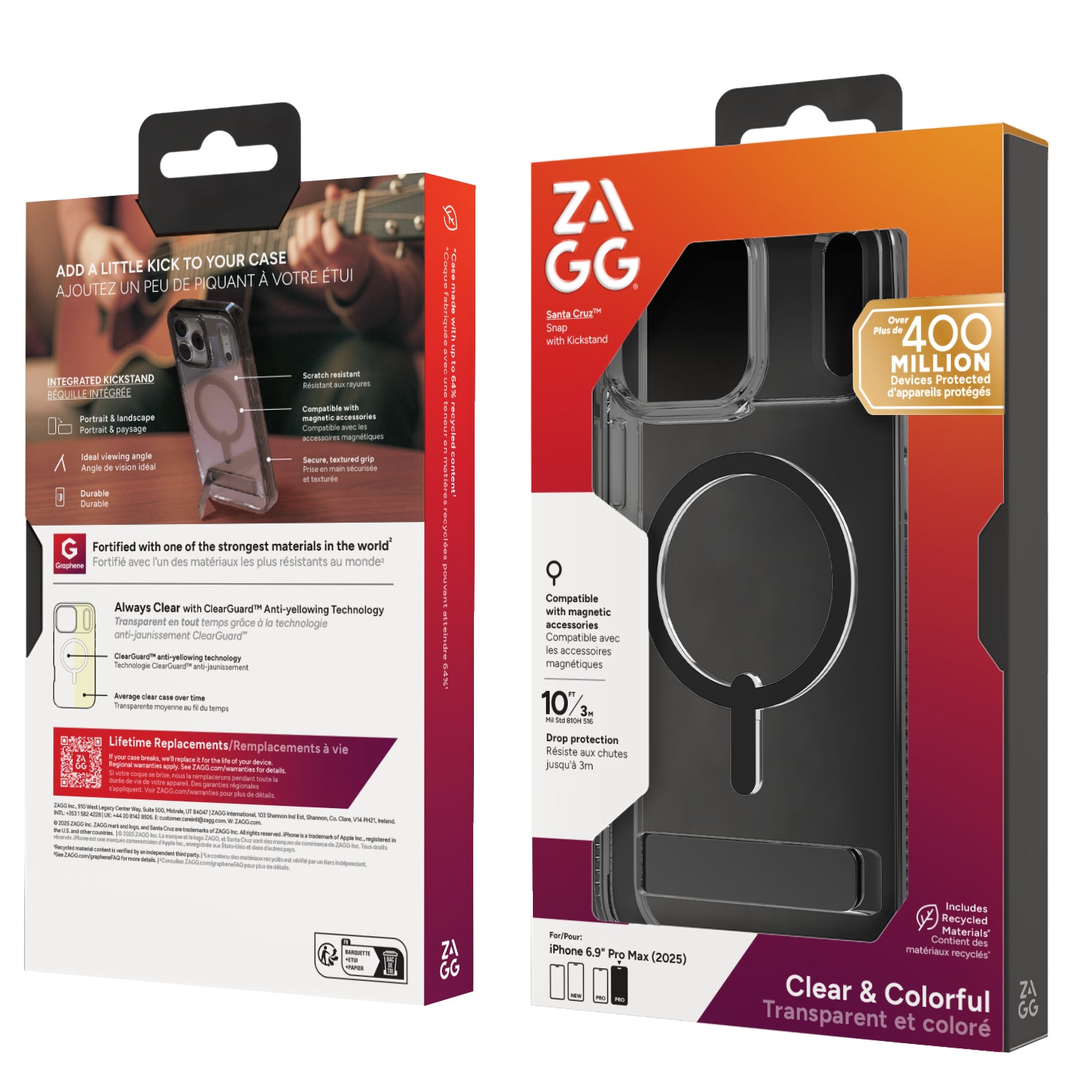 ZAGG Santa Cruz Snap – Backcover – für Apple iPhone 17 Pro Max, Schwarz/Transparent, bis 4 m Sturzsicher