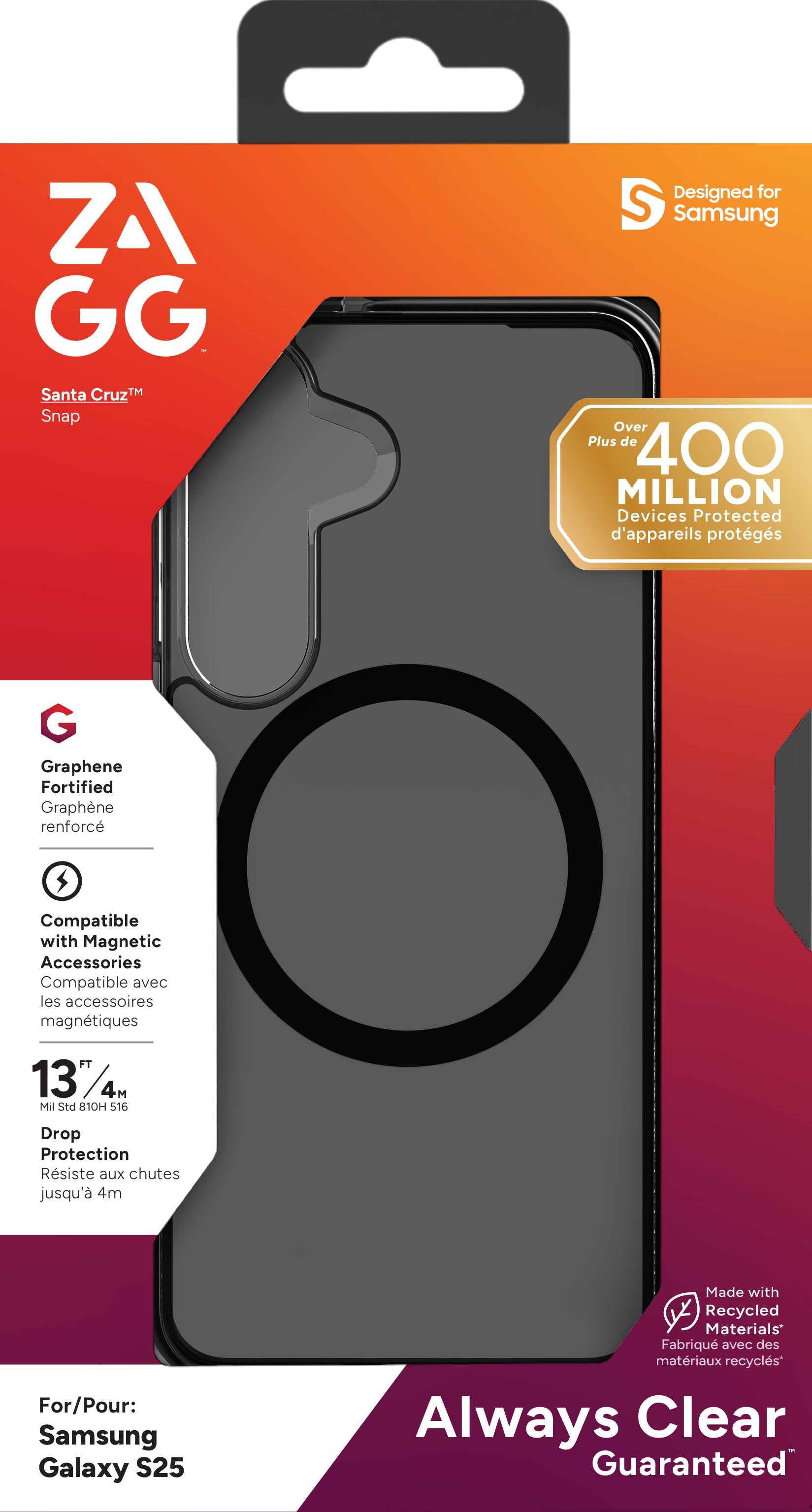 ZAGG Backcover Santa Cruz – für Samsung Galaxy S25 – Midnight – Snap-/Lock-Verschluss