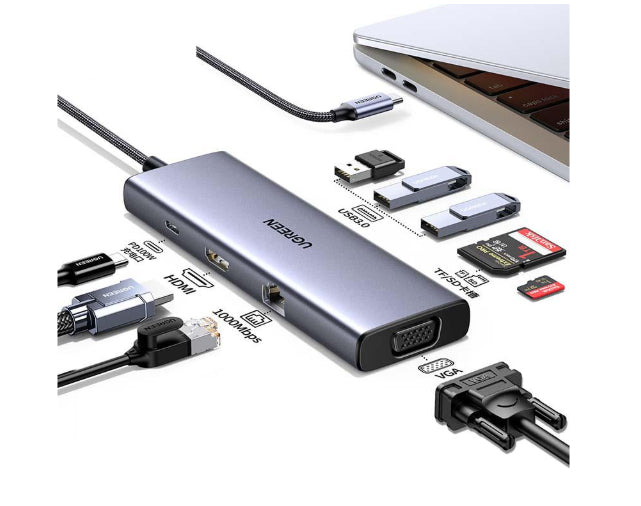 UGREEN Revodok 15600 USB-Hub – USB-C, 1× HDMI, 1× VGA, 3× USB-A, GbE, für Windows/Mac/iPadOS