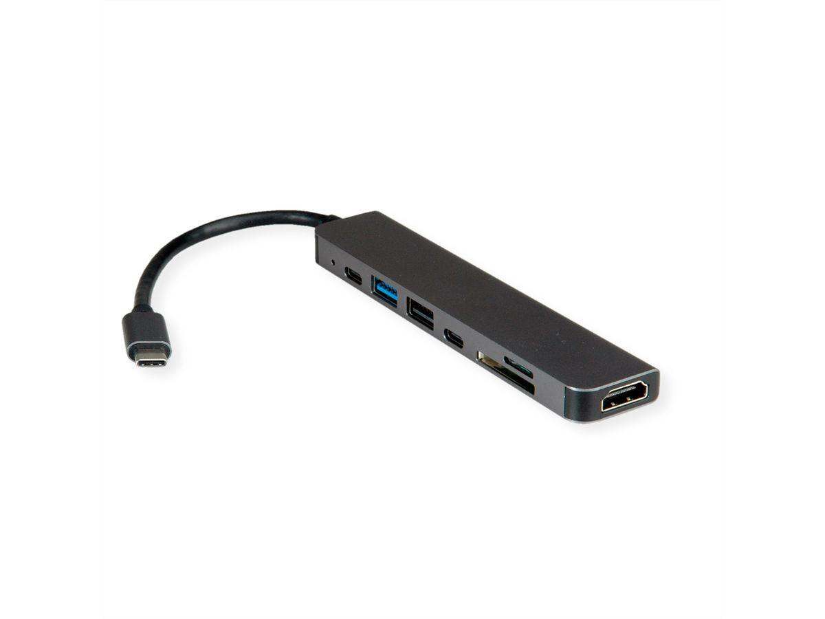 VALUE Dockingstation – USB-C, 1× HDMI, 2× USB-A, SD/microSD, für MacBook/Notebook/PC