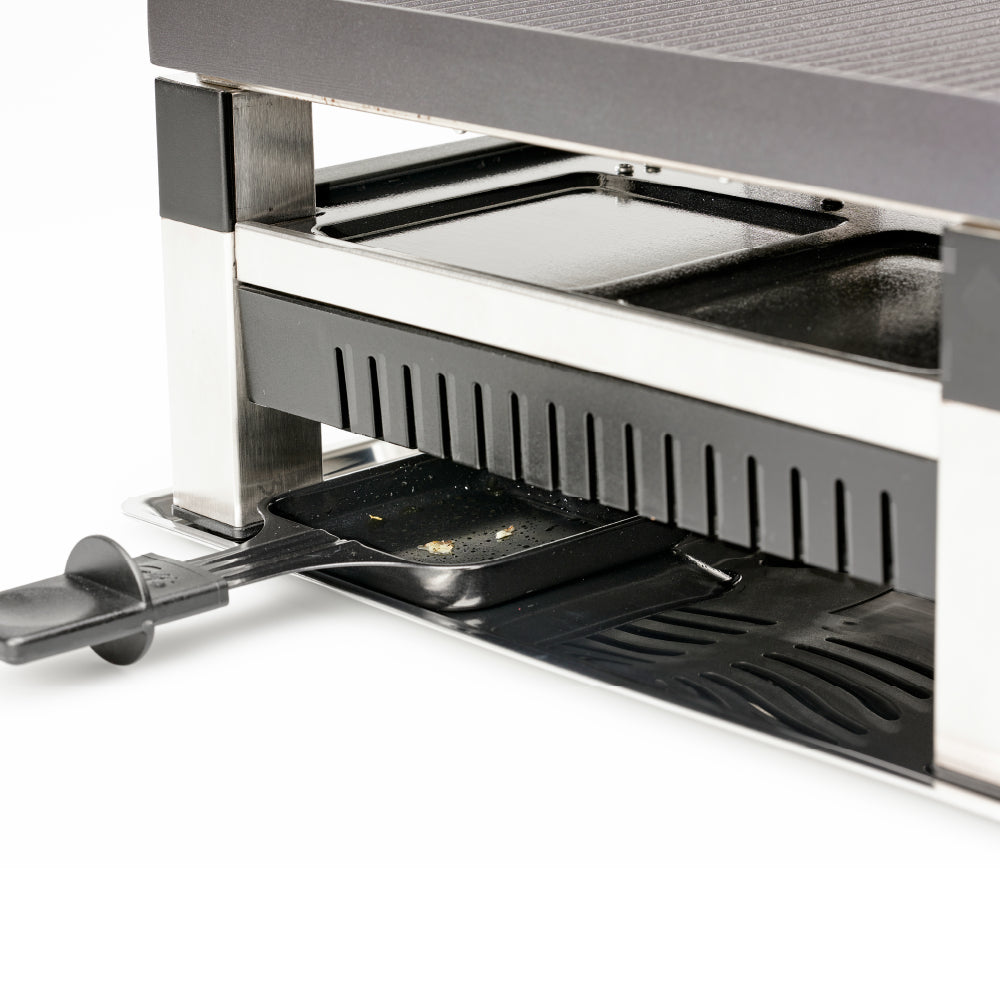 Solis Raclette & Pizza Grill 7910 – 4 Personen, Grillfläche 30 × 24 cm, 1020 W – schwarz/edelstahl