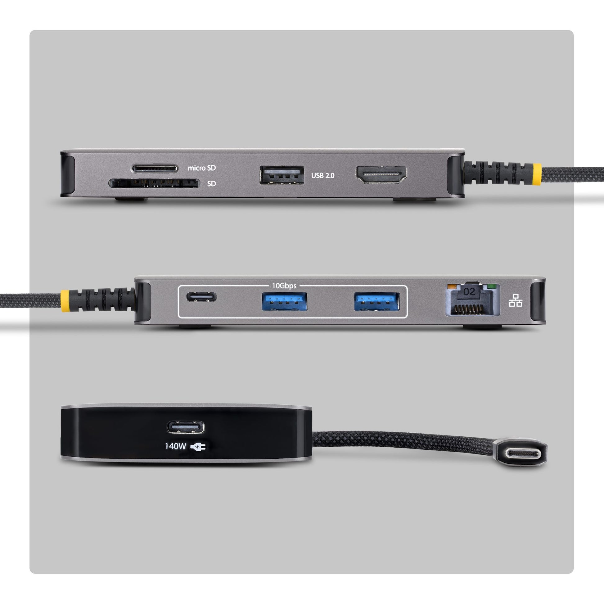 StarTech.com 305B-USBC-MULTIPORT Multiport-Adapter – USB-C, 1× HDMI, 3× USB-A, 2× USB-C, 140 W PD, GbE, SD/mic