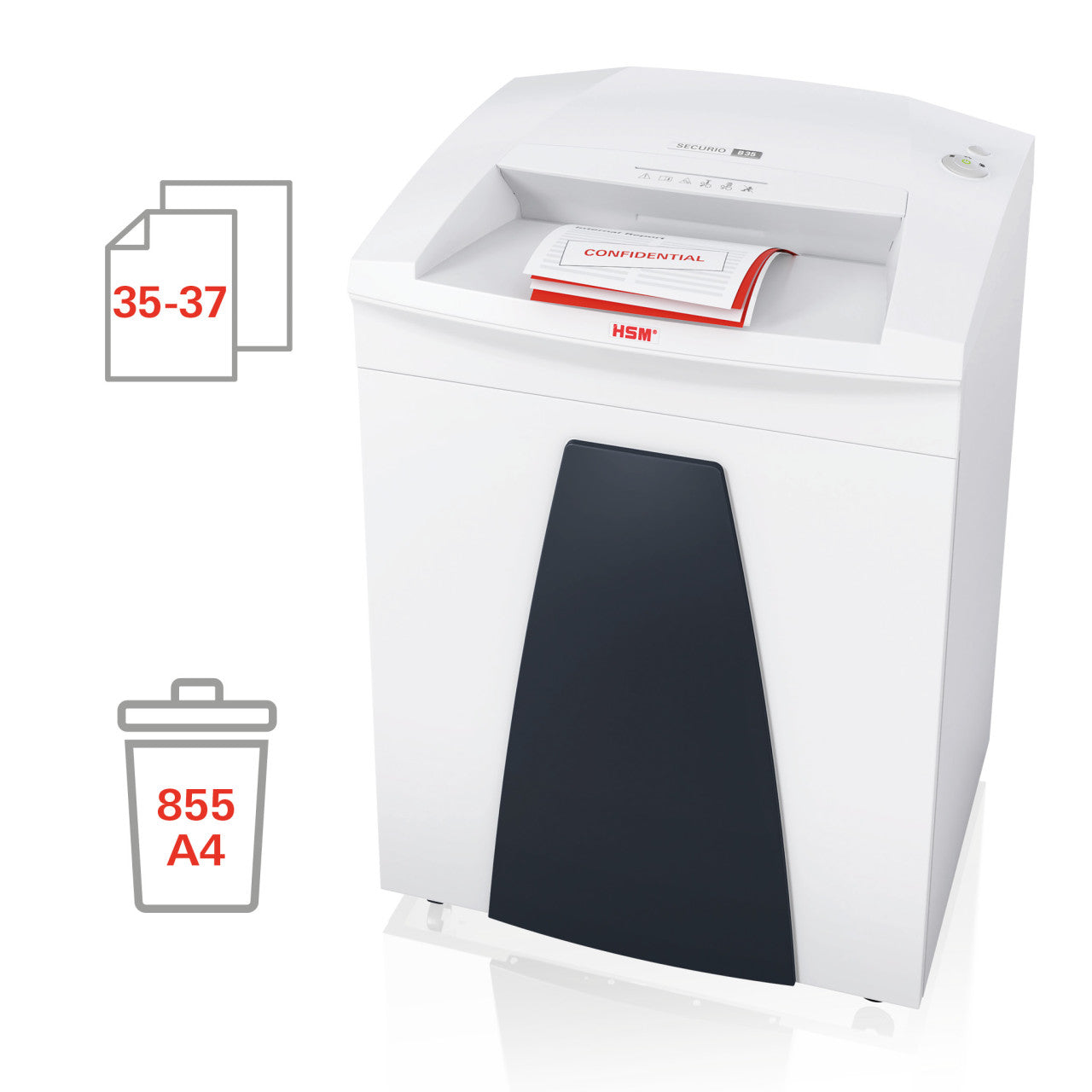 HSM Securio B35 – Aktenvernichter, DIN P-2, Streifenschnitt 5,8 mm, 35 Blatt, 130 l