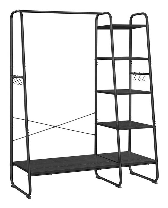 Vasagle Garderobenständer – 6 Haken, Stahl/Spanplatte, Schwarz, 120 × 45 × 160 cm