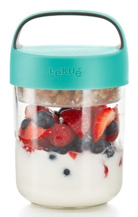 Lékué Lunchbecher 884948 – 400 ml, Ø 9,2 cm, Kunststoff (Tritan), Türkis, mikrowellengeeignet