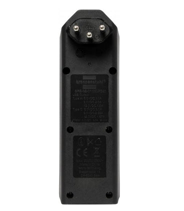 Brennenstuhl cleverLINE Steckdosenleiste, 3×T13, 1×USB-A + 1×USB-C, ohne Schalter, Eingang T12 – schwarz