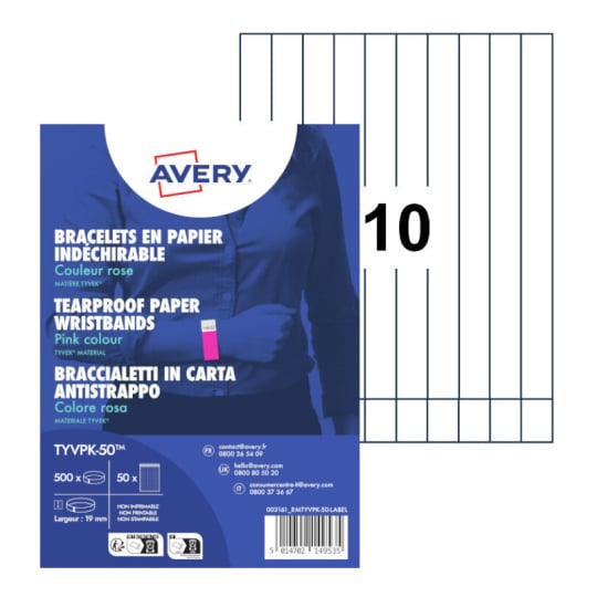 Avery Event-Armband – Papier, 256×19 mm, 500 Stk., Neonpink