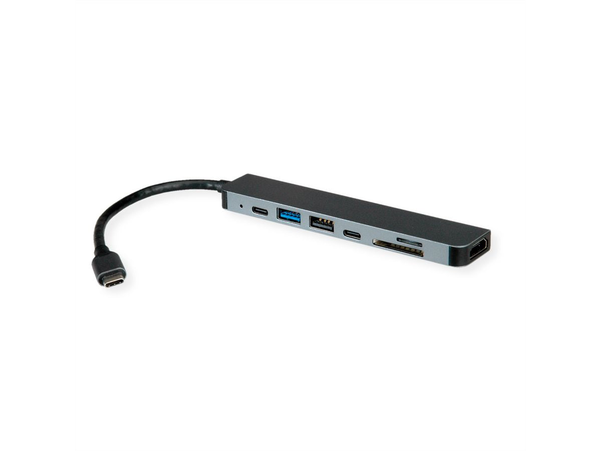 ROLINE Dockingstation – USB-C, 1× HDMI, 2× USB-A, 1× USB-C, 60 W PD, SD/microSD, für Windows/Mac