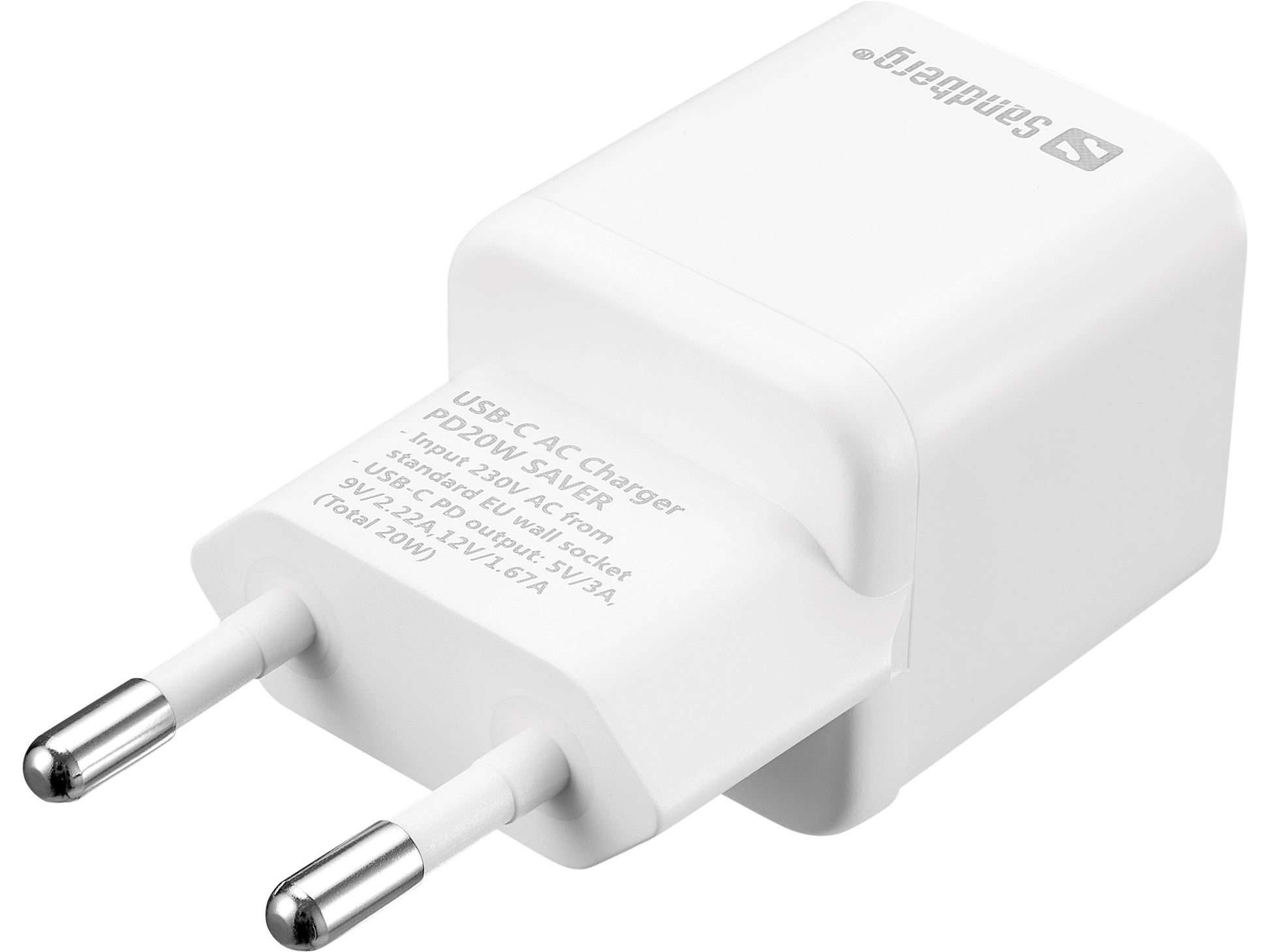 Sandberg PD20W SAVER USB-Wandladegerät 20 W – USB-C×1 – PD, EU-Stecker (Typ C) – Weiss
