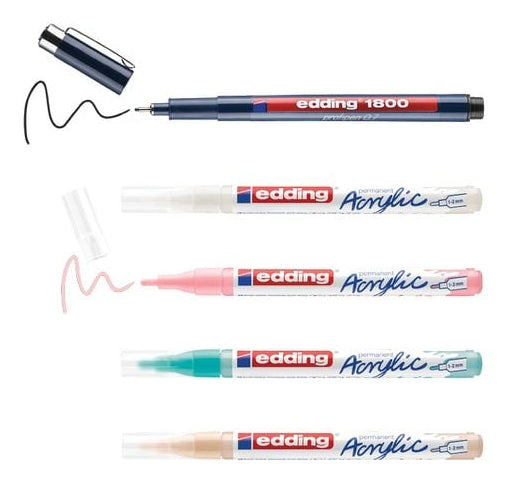 Edding 5300 Acrylmarker – Rundspitze 1–2 mm – Mehrfarbig – 5er-Set
